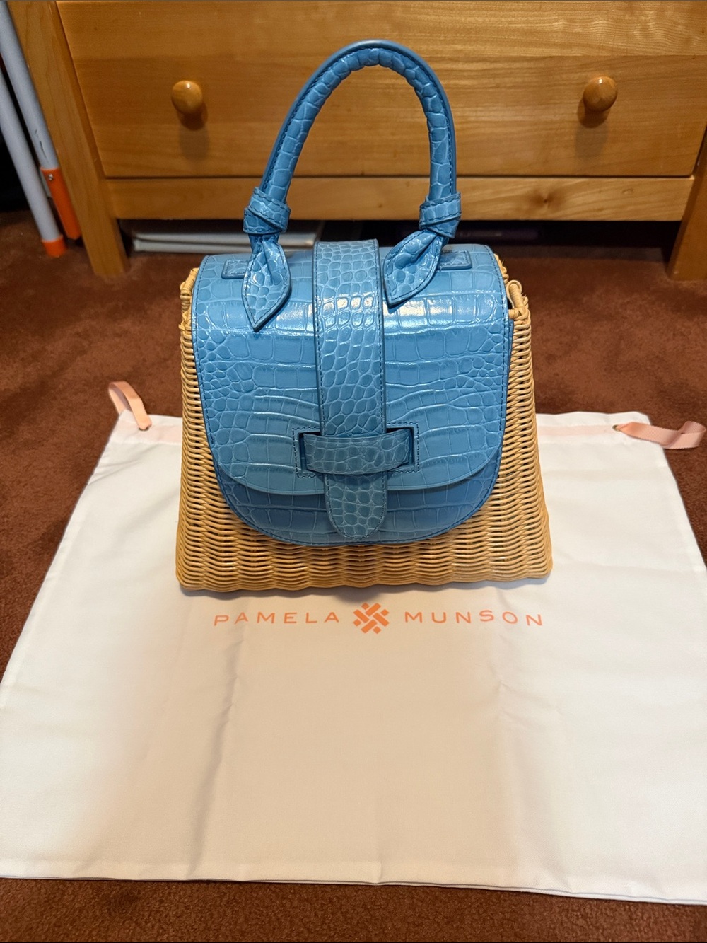 Pamela Munson Blue Croc-Embossed Lady Bag